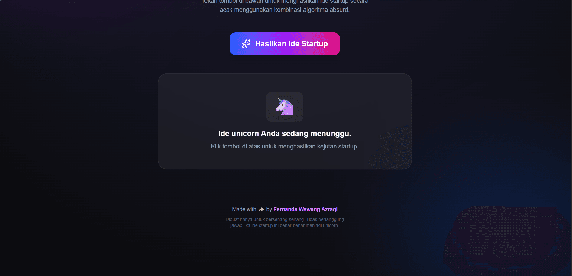 Generator Ide Startup: YC-Style Humorous AI Generator